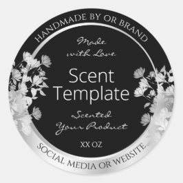 Klassisches Etikett für schwarze Blumenprodukte Runder Aufkleber