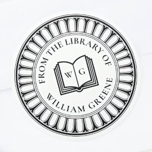 Klassisches Ex Libris Buchschild mit offenem Buch Runder Aufkleber