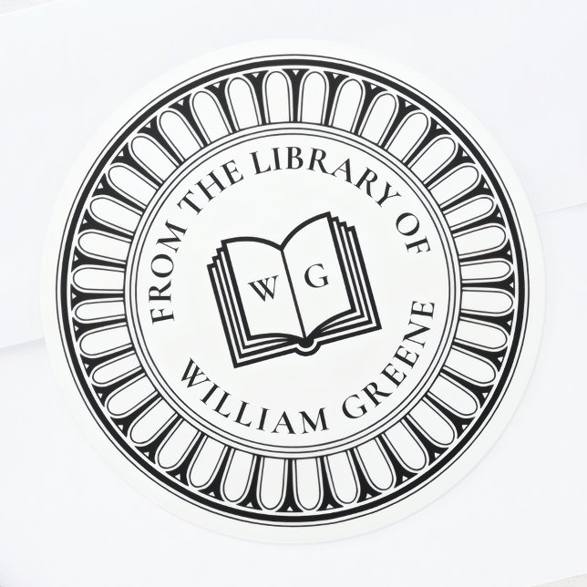 Klassisches Ex Libris Buchschild mit offenem Buch  Runder Aufkleber (Von Creator hochgeladen)