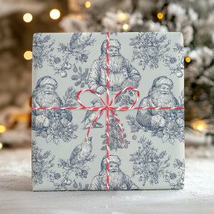 Klassisches Feiertags-Toile-Santa-Vogel-Und-Botani Geschenkpapier