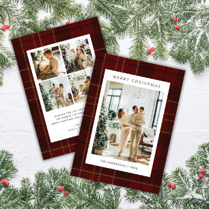 Klassisches Festtags-Rotkariert 5-Foto-Weihnachten Feiertagskarte