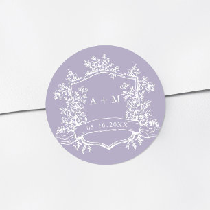 Klassisches florales Wappen-Monogramm Lavendel Runder Aufkleber