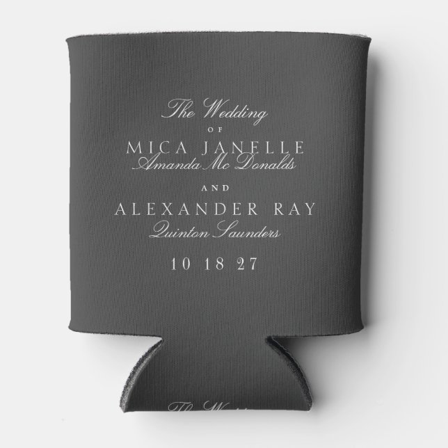Klassisches formales, dunkelgraues Hochzeitsgesche Dosenkühler (Vorderseite)