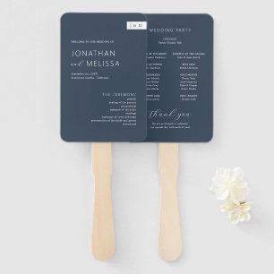 Klassisches formales Hochzeitsprogramm für Blaue M Fächer