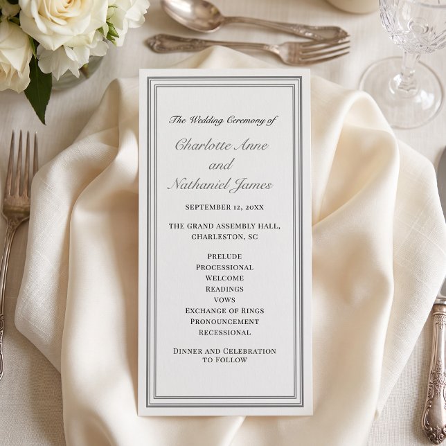Klassisches formelles Hochzeitsprogramm im Elfenbe (Classic Formal Ecru Frame Wedding Prorgram)