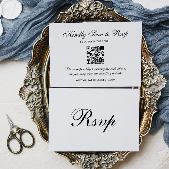 Klassisches formelles Schwarz und Weiß | QR-Code-H RSVP Karte (Von Creator hochgeladen)