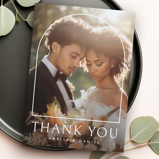 Klassisches Foto der Hochzeit Dankeskarte (Elegant arch classic wedding photo thank you card)
