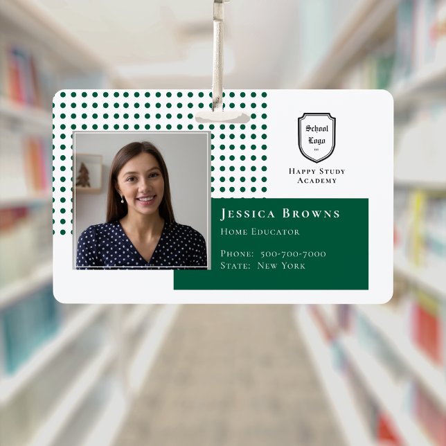 Klassisches Foto für das Logo der dunklen grünen S Ausweis (Classic Student ID Dark Green School Logo Photo Badge)