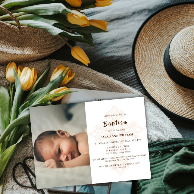 Klassisches Foto Gold Typografie Cross Baptisc Einladung (Classic Photo Gold Typography Cross Baptism Invitation)