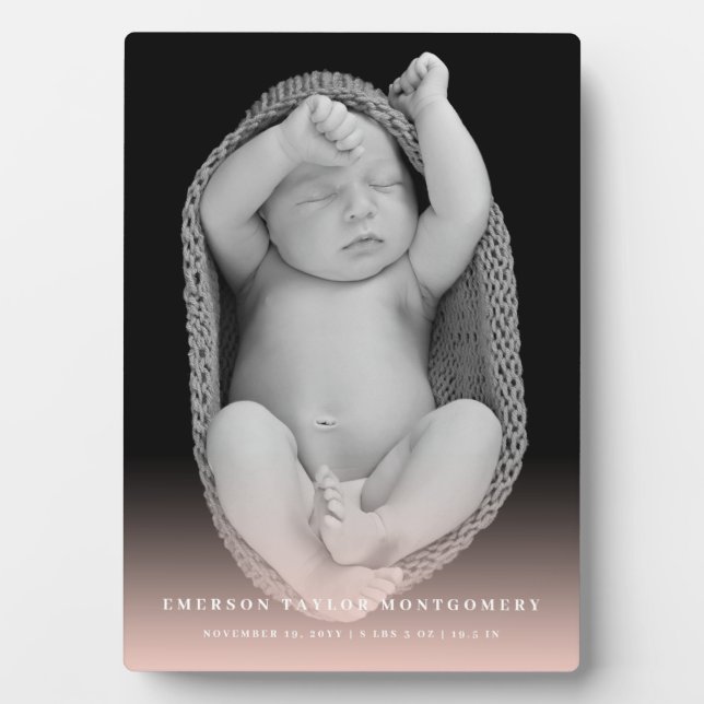 Klassisches Foto mit schlichter Rosa Gradient Baby Fotoplatte (Vorderseite)