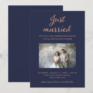 Klassisches Foto   Navy und Roségold Hochzeit Einladung