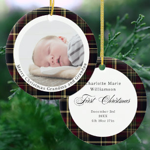 Klassisches Foto vom ersten Weihnachten des Babys  Keramik Ornament