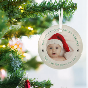 Klassisches Foto von unserem ersten Weihnachten al Ornament Aus Glas