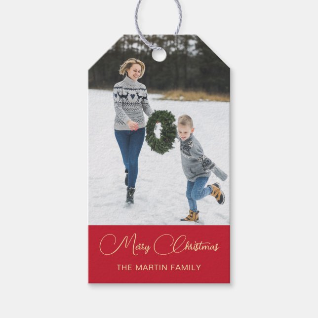 Klassisches Foto Weihnachten Rot Geschenkanhänger (Vorderseite)