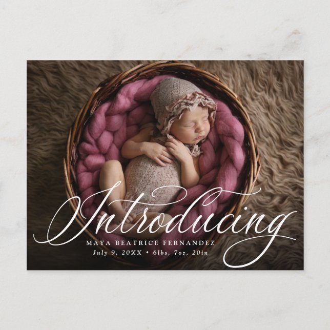 Klassisches Foto zur Einführung der Skriptgeburt Ankündigungspostkarte (Vorderseite)