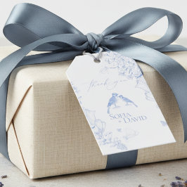 Klassisches Französisch Blau Weiß Blumen Vögel Hoc Geschenkanhänger