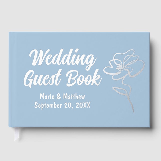 Klassisches Französisch Blue Floral Sketch Foil Gä Gästebuch (Vorderseite)