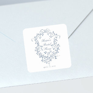 Klassisches Französisch Viktorianisch Blue Brautpa Quadratischer Aufkleber