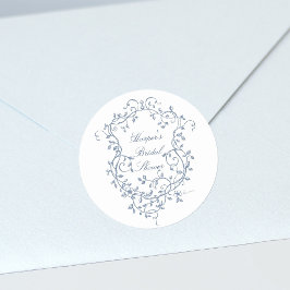 Klassisches Französisch Viktorianisch Blue Brautpa Runder Aufkleber