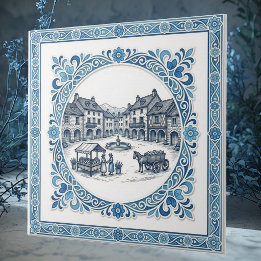 Klassisches französisches Cottagecore-Toile-Blau-B Fliese