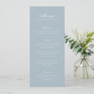 Klassisches gedämpftes blaues elegantes Hochzeitsd Menükarte