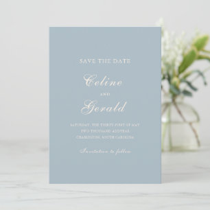Klassisches gedämpftes blaues elegantes Hochzeitst Save The Date
