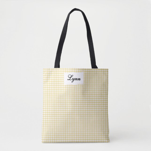 Klassisches Gelb & Weiß Gingham | Personalisierter (Vorderseite)