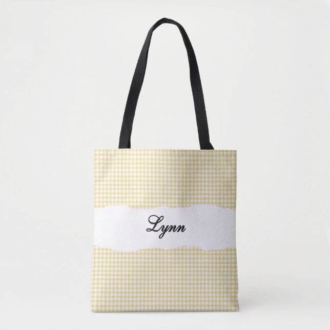 Klassisches Gelb & Weiß Gingham | Personalisierter (Vorderseite)
