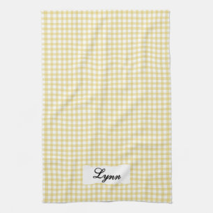 Klassisches Gelb-Weiß-Gingham Personalisierter N Geschirrtuch