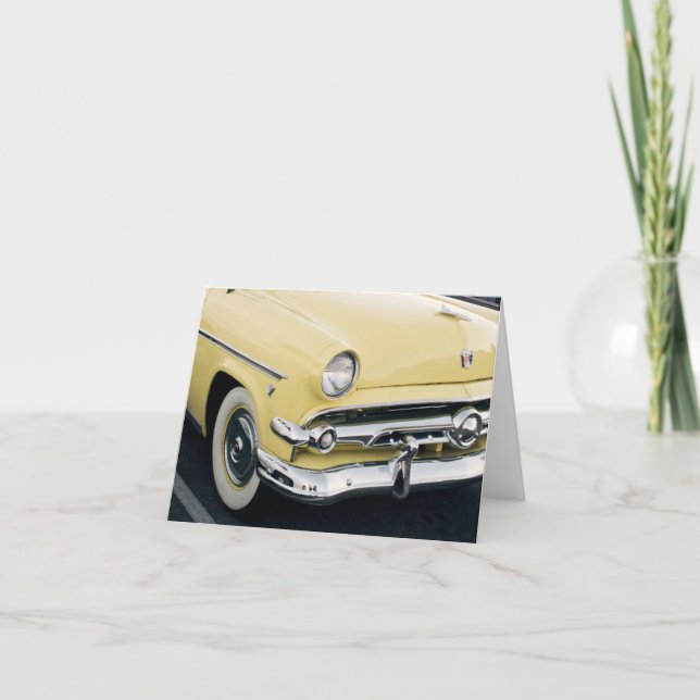 Klassisches Gelbes Auto mit weißen Wall-Reifen Dankeskarte (Vorderseite)