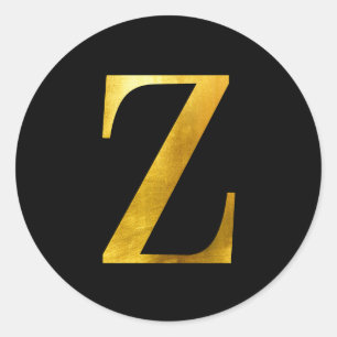 Klassisches gelbes Goldfolien-Monogramm Z auf Schw Runder Aufkleber