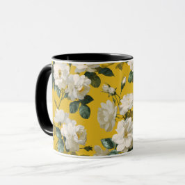 Klassisches Gelbes-Rosen-Weiß-Blumenmuster Tasse