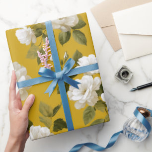 Klassisches gelbes Rosen weißes Blumenmuster Geschenkpapier