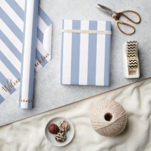 Klassisches Geschenkpapier Blau-Weiß gestreift