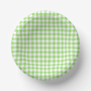 Klassisches Gingham Frühlingsgrün Pappteller