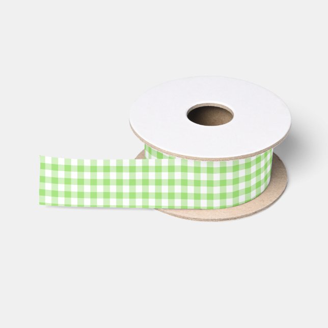 Klassisches Gingham Frühlingsgrün Satinband (Spule)