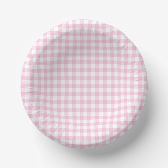 Klassisches Gingham Hellrosa Pappteller (Vorderseite)