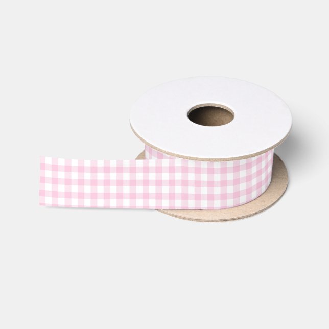 Klassisches Gingham Hellrosa Satinband (Spule)