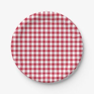 Klassisches Gingham Kirschrot Pappteller
