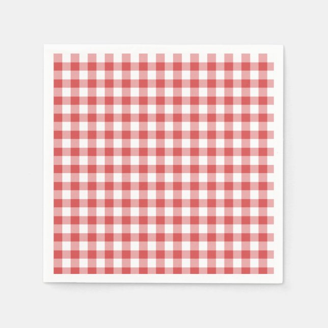Klassisches Gingham Korallenrot Serviette (Vorderseite)