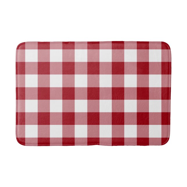 Klassisches Gingham-Muster in Rot und Weiß Badematte (Vorderseite)