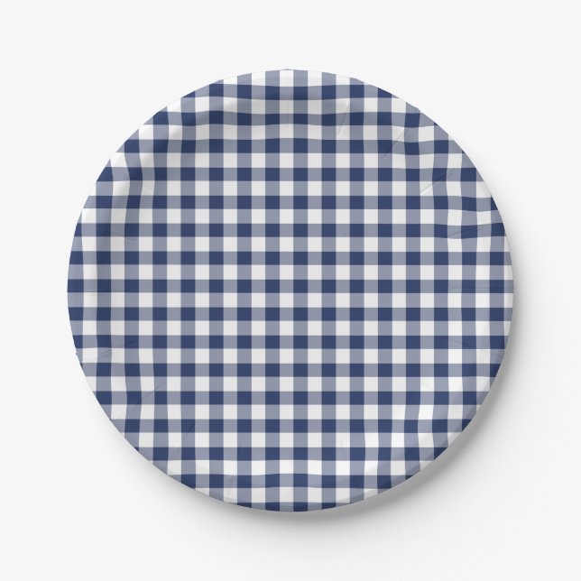 Klassisches Gingham Navy Blau Pappteller (Vorderseite)