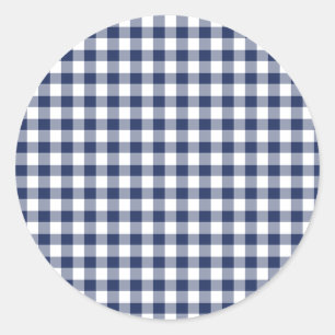 Klassisches Gingham Navy Blau Runder Aufkleber