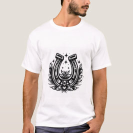 Klassisches Glück: Schwarz-Weiß-Horseshoe-T-Shirt T-Shirt