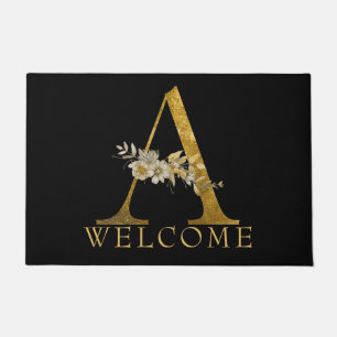 Klassisches Gold auf Goldmonogramm A mit Blume Fußmatte