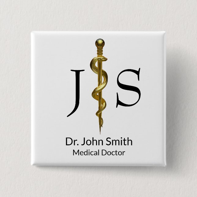 Klassisches Gold auf weißem Grund des Asklepius Me Button (Vorderseite)