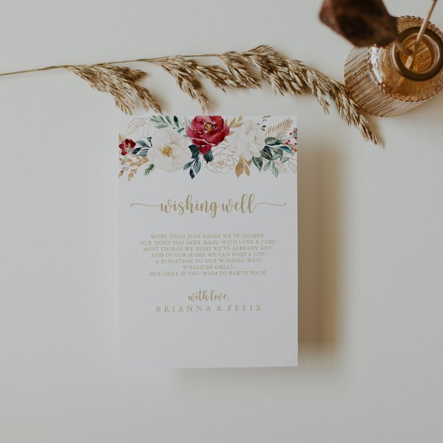 Klassisches Gold Burgund White Wedding wünscht sic Begleitkarte (Von Creator hochgeladen)