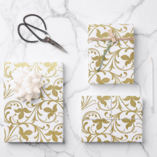 Klassisches Gold-Damaskus-Blumenmuster Hochzeit Geschenkpapier Set