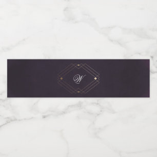 Klassisches Gold-Dekor lila Kalligrafie-Monogramm Wasserflaschenetikett