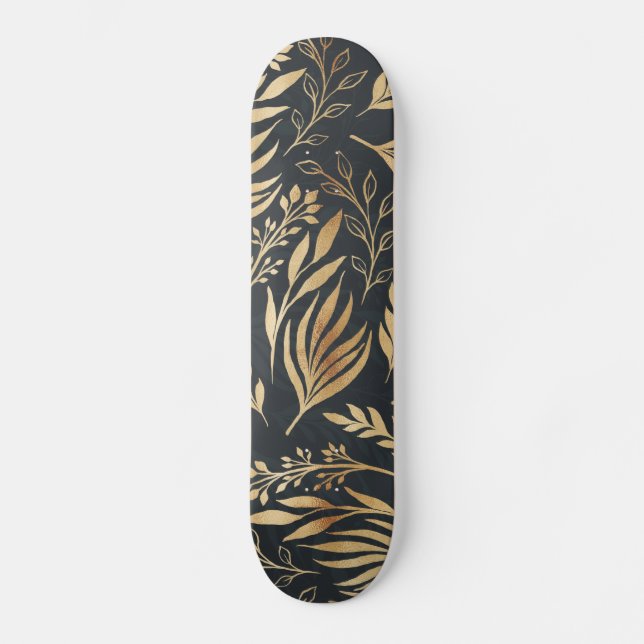 Klassisches Gold Foliage Botanisches Grau Design Skateboard (Vorderseite)